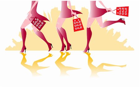 drawing girls body - illustration of sexy long - legs woman with shopping bags 3 girls Stock Photo - Budget Royalty-Free & Subscription, Code: 400-05322526