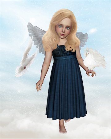 dove cherub - a little angel of peace with two doves Stock Photo - Budget Royalty-Free & Subscription, Code: 400-05322584