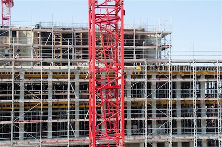franky242 (artist) - Construction site with red crane and building Fotografie stock - Microstock e Abbonamento, Codice: 400-05323344