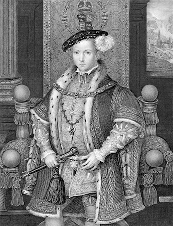 simsearch:400-06456570,k - Edward VI (1537-1553) on engraving from 1840. King of England and Ireland during 1547-1553. Engraved by H.T.Ryall after a painting by Holbein and published by the London Printing and Publishing Company. Stock Photo - Budget Royalty-Free & Subscription, Code: 400-05323419