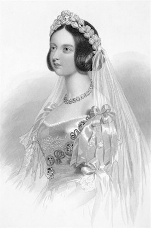 simsearch:400-05323422,k - Queen Victoria (1819-1901) on engraving from 1840. Queen of Great Britain during 1837-1901. Engraved by W.H.Mote after a drawning by W.Drummond and publised by J.F.Tallis, London & New York. Foto de stock - Super Valor sin royalties y Suscripción, Código: 400-05323430