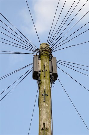 A telephone pole with wires going in all directions Stock Photo - Budget Royalty-Free & Subscription, Code: 400-05334760