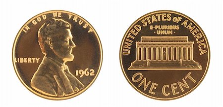 USA one cent isolated in white Stock Photo - Budget Royalty-Free & Subscription, Code: 400-05334831