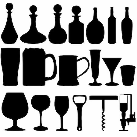 silhouette bottle wine - Isolated silhouettes of Alcohol related objects Stock Photo - Budget Royalty-Free & Subscription, Code: 400-05335032