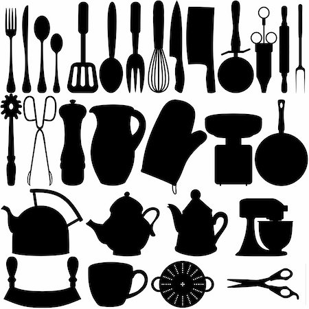 spoon icons - Isolated silhouettes of Kitchen related objects Stock Photo - Budget Royalty-Free & Subscription, Code: 400-05335033