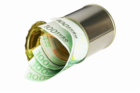 simsearch:700-00047827,k - euro bills on a tin can over white background Stockbilder - Microstock & Abonnement, Bildnummer: 400-05336162
