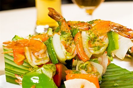 simsearch:400-04295224,k - fresh and colorful grilled shrimps and vegetables skewers on a palm leaf ,thai style Stock Photo - Budget Royalty-Free & Subscription, Code: 400-05336734