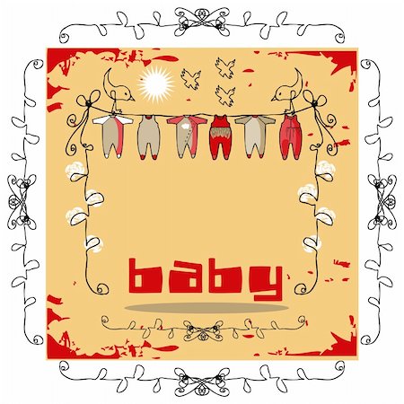 pink onesie clipart - Baby Clothes Line doodley paper card Stock Photo - Budget Royalty-Free & Subscription, Code: 400-05336796