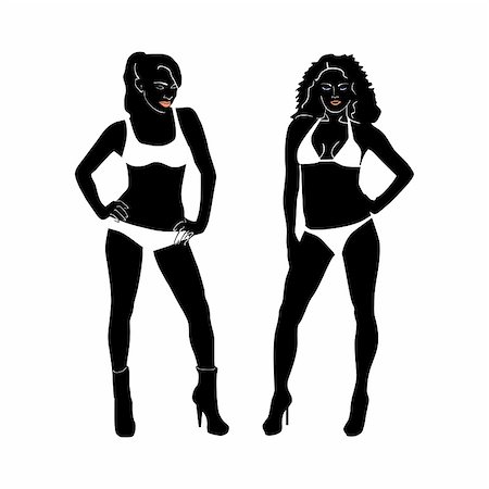 swimsuit model white background - Silhouettes of two girls in bikini Foto de stock - Super Valor sin royalties y Suscripción, Código: 400-05336847