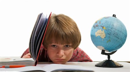 a young boy with the globe on a white background Foto de stock - Super Valor sin royalties y Suscripción, Código: 400-05336996