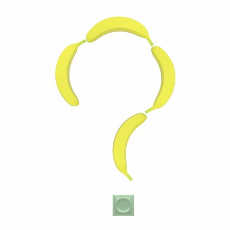 Question mark concept with banana and condom isolated over white background. High quality render. Photographie de stock - Aubaine LD & Abonnement, Code: 400-05338461