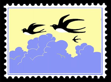 simsearch:400-04858413,k - vector silhouette swallow on postage stamps Foto de stock - Royalty-Free Super Valor e Assinatura, Número: 400-05330468