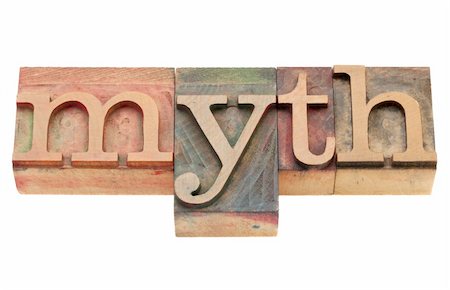 vintage wood printing blocks spelling word myth, isolated on white Stock Photo - Budget Royalty-Free & Subscription, Code: 400-05330484