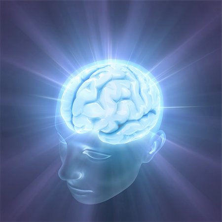 Head illuminated by the energy of the brain. Concept of thinking, the power of mind. Stockbilder - Microstock & Abonnement, Bildnummer: 400-05330494