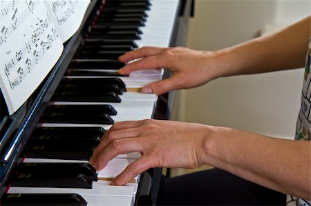 piano practice - Piano, music book and teacher playing on Saturday morning Stock Photo - Budget Royalty-Free & Subscription, Code: 400-05330554