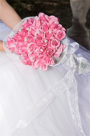 Wedding Bouquet with pink roses and pearly beads Stock Photo - Budget Royalty-Free & Subscription, Code: 400-05330820