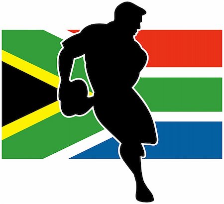 simsearch:400-05331205,k - Illustration of a rugby player running passing ball with flag of South Africa in background Foto de stock - Royalty-Free Super Valor e Assinatura, Número: 400-05331087