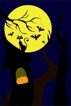 simsearch:400-04236303,k - Halloween vector illustration (silhouettes in the moonlight) Fotografie stock - Microstock e Abbonamento, Codice: 400-05331138