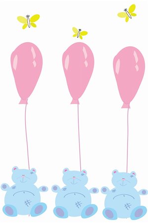 cute blue bears with balloons on white background Stock Photo - Budget Royalty-Free & Subscription, Code: 400-05331131