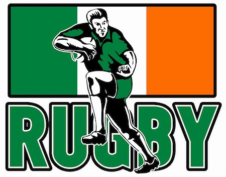 running off - illustratino of rugby player running fending off with ireland flag in background Stock Photo - Budget Royalty-Free & Subscription, Code: 400-05331177