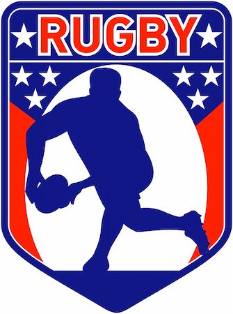 simsearch:400-05331205,k - retro style illustration of a rugby player passing ball viewed from front with shield in background and words "rugby" Foto de stock - Royalty-Free Super Valor e Assinatura, Número: 400-05331173