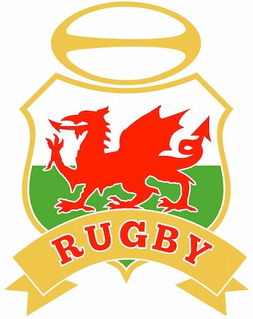 illustration of a red welsh wales dragon with rugby ball in shield on white background Stock Photo - Budget Royalty-Free & Subscription, Code: 400-05331205
