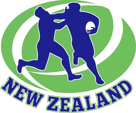 simsearch:400-05331205,k - illustration of a Rugby player running fending off tackle with ball shape in background and words "new zealand" Foto de stock - Royalty-Free Super Valor e Assinatura, Número: 400-05331222