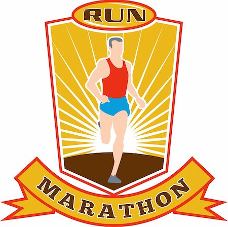 simsearch:400-08629212,k - illustration of a silhouette of Marathon runner running race sunburst and set inside shield done in retro style words run marathon Foto de stock - Super Valor sin royalties y Suscripción, Código: 400-05331243