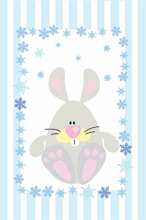 funny rabbit with snowflake on striped background Stock Photo - Budget Royalty-Free & Subscription, Code: 400-05331288