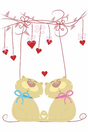 two beautiful funny love cats on swing Stock Photo - Budget Royalty-Free & Subscription, Code: 400-05331301