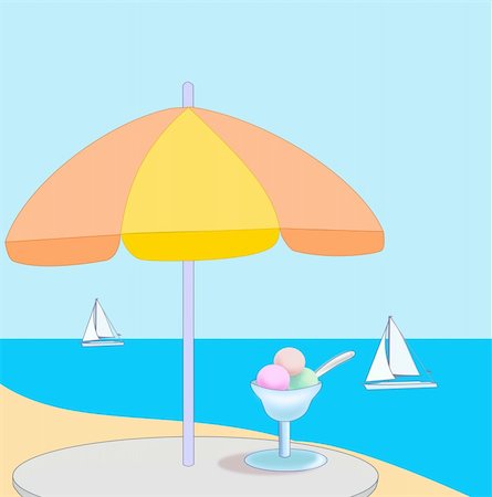 seascape drawing - A table with an ice cream under a     parasol and views of the sea. Stock Photo - Budget Royalty-Free & Subscription, Code: 400-05331460