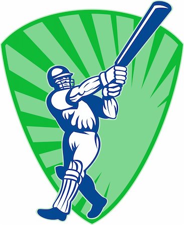 illustration of a cricket batsman silhouette batting front view  with shield in background Stock Photo - Budget Royalty-Free & Subscription, Code: 400-05331516