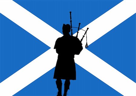 silhouette of a man playing the bagpipes over a flag of Scotland Stock Photo - Budget Royalty-Free & Subscription, Code: 400-05331536