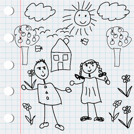 sun and clouds colouring - Black doodle elements with kids Stock Photo - Budget Royalty-Free & Subscription, Code: 400-05331925