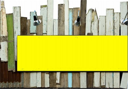 simsearch:400-04420614,k - Yellow signboard on old wood wall with sport light Stock Photo - Budget Royalty-Free & Subscription, Code: 400-05331954