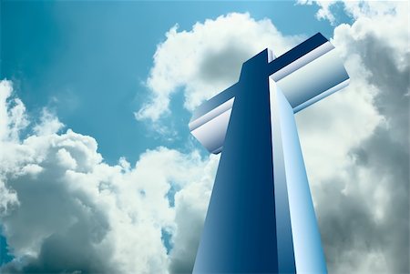 Christian cross over blue heaven Stock Photo - Budget Royalty-Free & Subscription, Code: 400-05332511