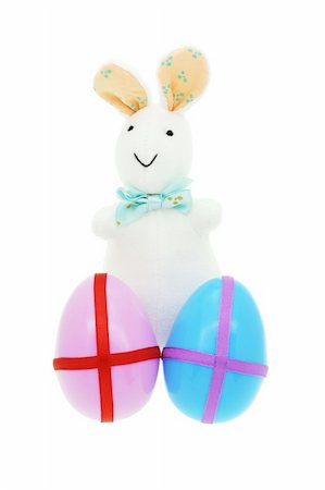 simsearch:400-05040794,k - Toy bunny with decorated Easter eggs on white Stock Photo - Budget Royalty-Free & Subscription, Code: 400-05333046