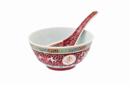 rice bowl - Chinese "longevity" bowl and spoon with traditional design and Chinese calligraphy Foto de stock - Super Valor sin royalties y Suscripción, Código: 400-05333290