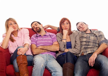 friends sleep sofa - Bored Girls while Man Sleeping on Sofa Stock Photo - Budget Royalty-Free & Subscription, Code: 400-05333825