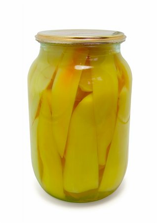 simsearch:400-04849937,k - Tinned bell peppers in glass bank on white background Stock Photo - Budget Royalty-Free & Subscription, Code: 400-05333869