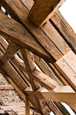 softwood - wooden framework on ancient roof with old and new wood Stock Photo - Budget Royalty-Free & Subscription, Code: 400-05344327