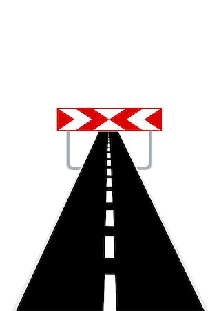 road line marking - The road stretches into the distance and the warning sign signifying the end of the road Stock Photo - Budget Royalty-Free & Subscription, Code: 400-05344716