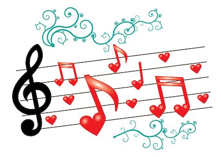 Red lovely music notes with ornament on the white background. Also available as a Vector in Adobe illustrator EPS 8 format, compressed in a zip file. Stock Photo - Budget Royalty-Free & Subscription, Code: 400-05344743