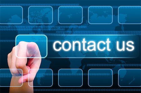 hand pushing contact us button on a touch screen interface Stock Photo - Budget Royalty-Free & Subscription, Code: 400-05345100
