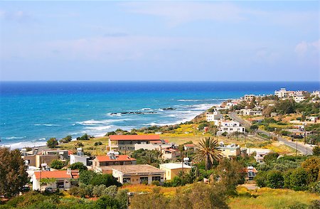 Cyprus landscape with mountain village and Mediterranean sea. Foto de stock - Super Valor sin royalties y Suscripción, Código: 400-05345292