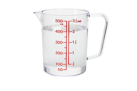 simsearch:400-06914719,k - Plastic kitchen measuring cup filled with 400 cc of water on white background Stock Photo - Budget Royalty-Free & Subscription, Code: 400-05345541
