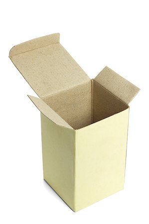 simsearch:400-04775658,k - Elevated view of open empty paper box on white background Photographie de stock - Aubaine LD & Abonnement, Code: 400-05345543