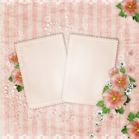 simsearch:400-05156538,k - Vintage card   and pink mallow on retro striped background Fotografie stock - Microstock e Abbonamento, Codice: 400-05345828