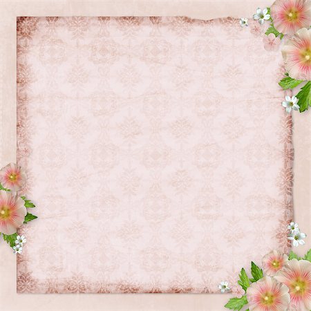 simsearch:400-05156538,k - Vintage card   and pink mallow on retro striped background Fotografie stock - Microstock e Abbonamento, Codice: 400-05345830