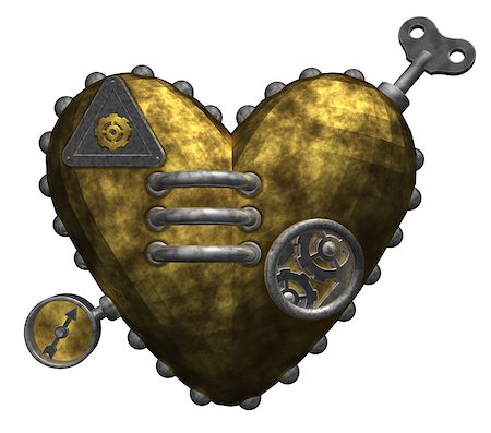 steampunk - metal heart on white background - 3d illustration Stock Photo - Budget Royalty-Free & Subscription, Code: 400-05345915